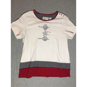 Womens Alfred Dunner Shirt Size Medium Patriotic Colors Beachy Coastal Grandma